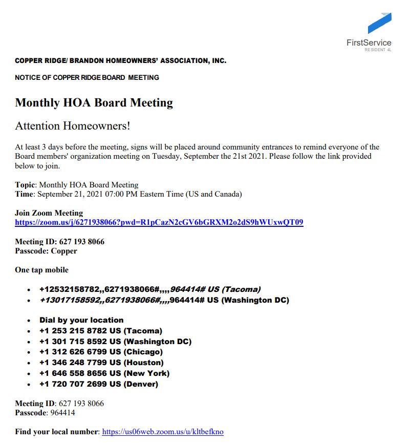 September 2021 Board Meeting Agenda