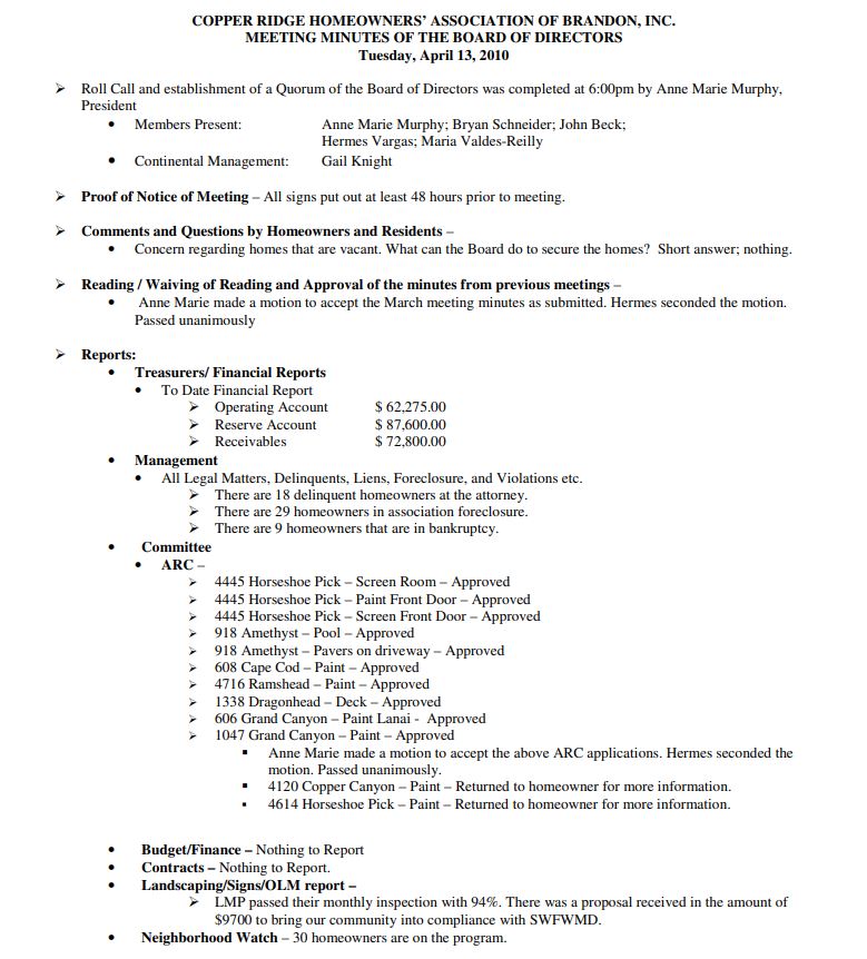 April 2010 Board Meeting Minutes