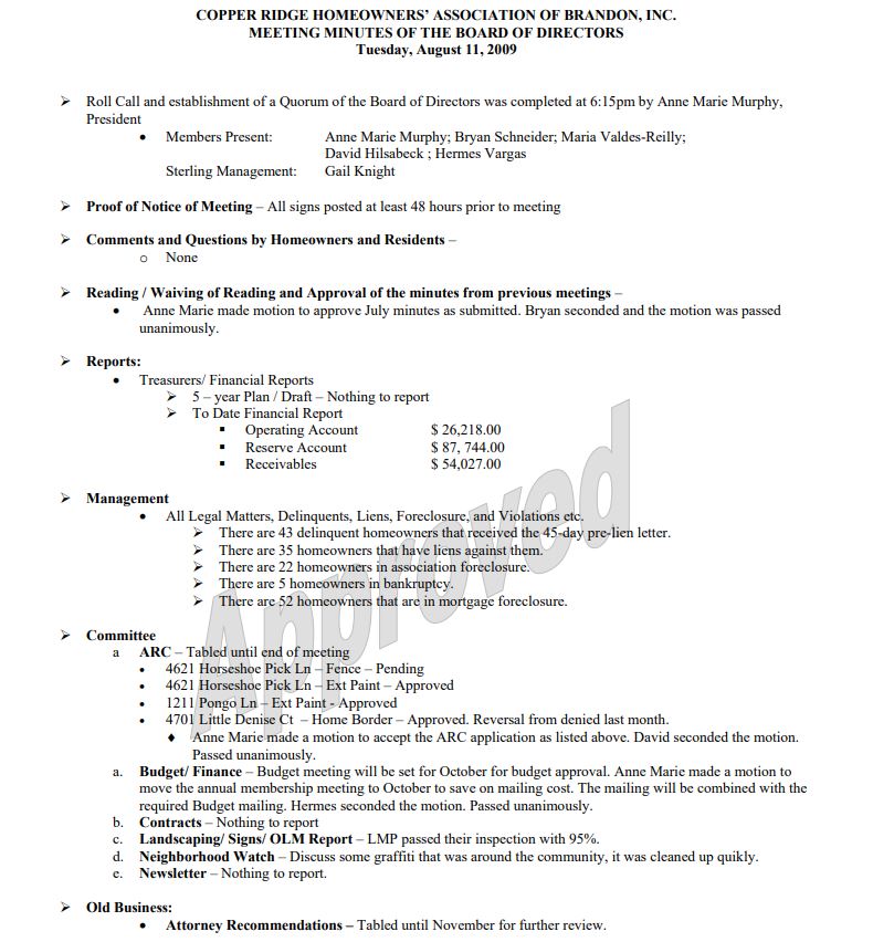 August 2009 Board Meeting Minutes