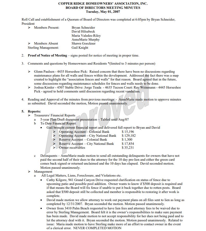 May 2007 Board Meeting Minutes