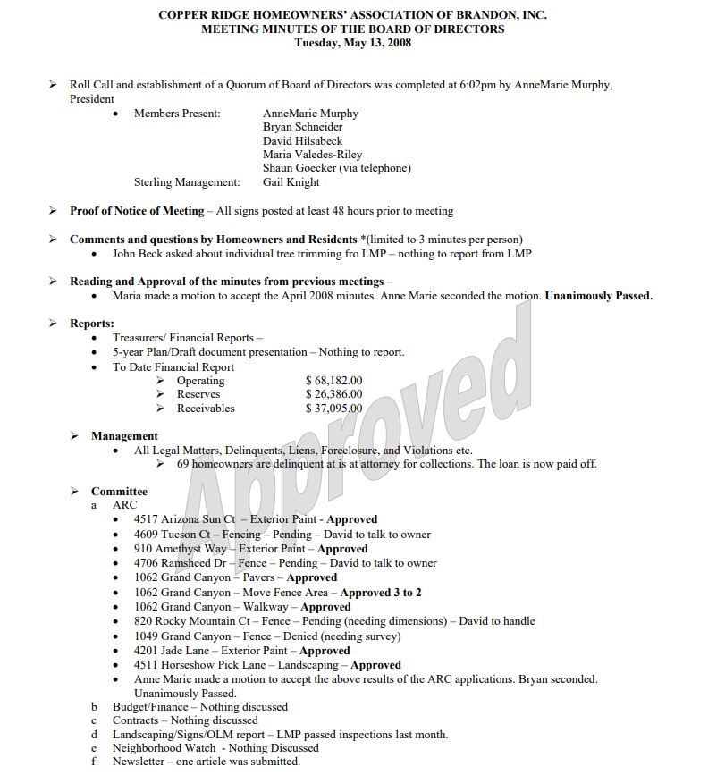 May 2008 Board Meeting Minutes