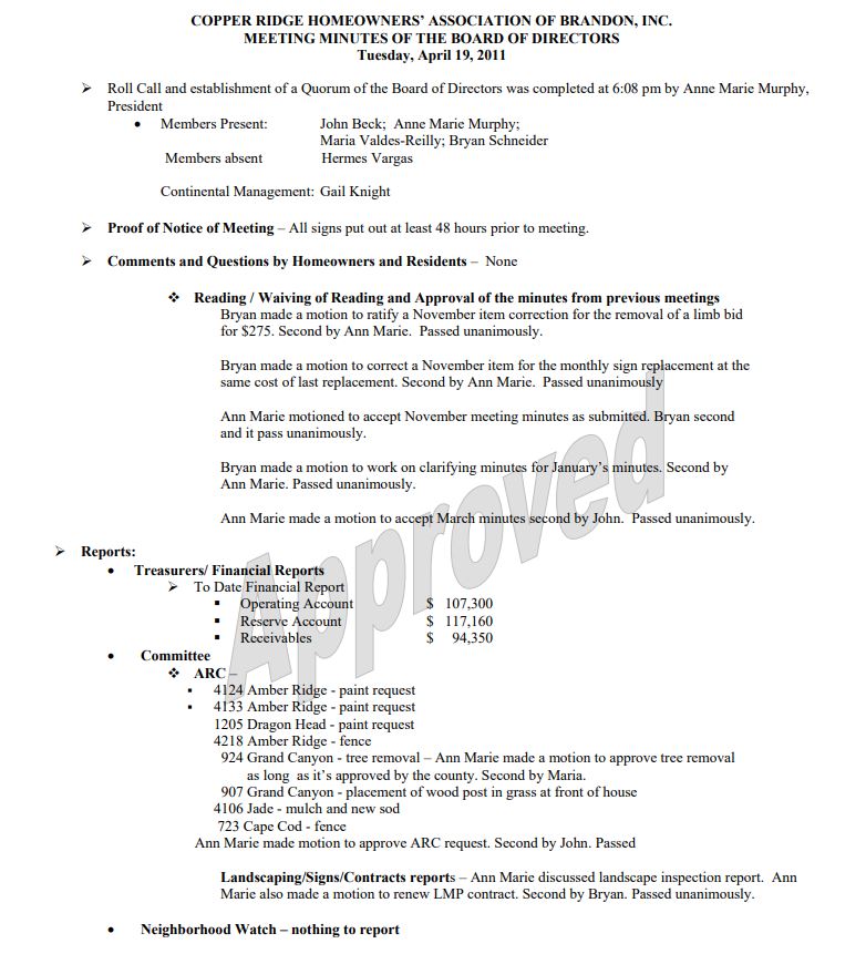 April 2011 Board Meeting Minutes