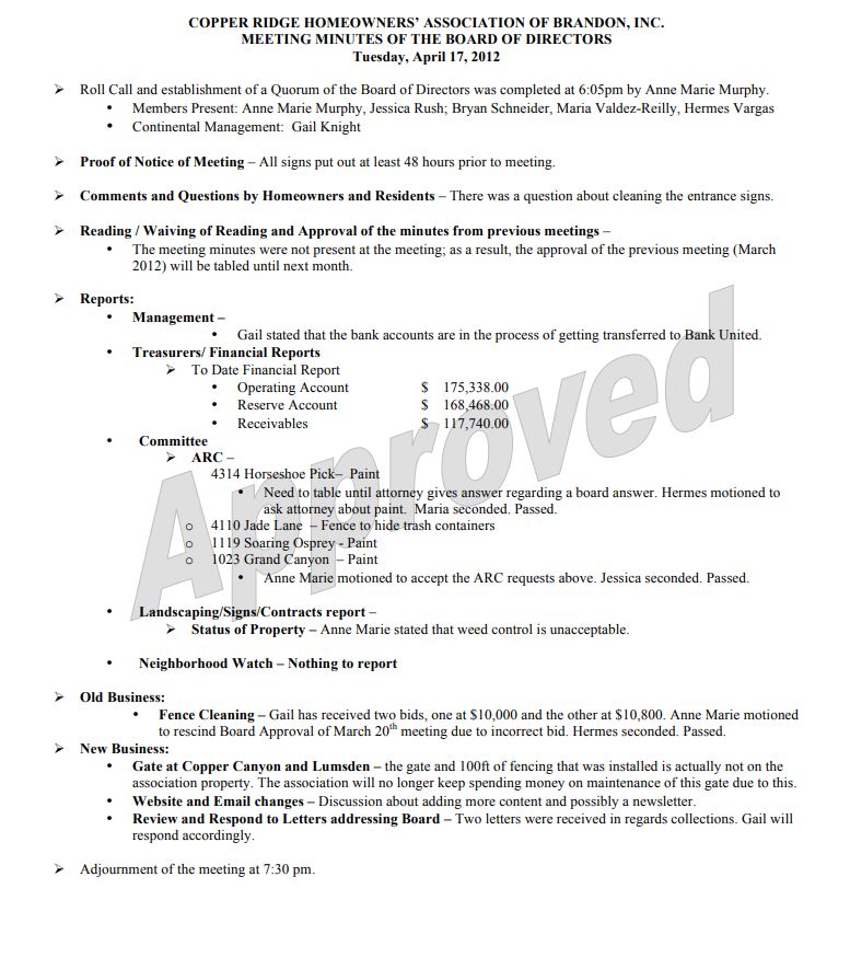 April 2012 Board Meeting Minutes