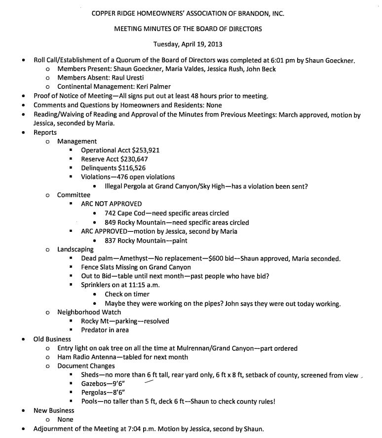April 2013 Board Meeting Minutes