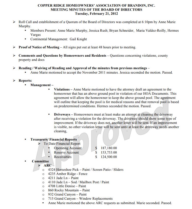 February 2012 Board Meeting Minutes