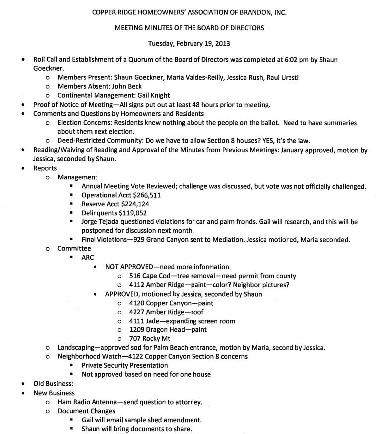 February 2013 Board Meeting Minutes