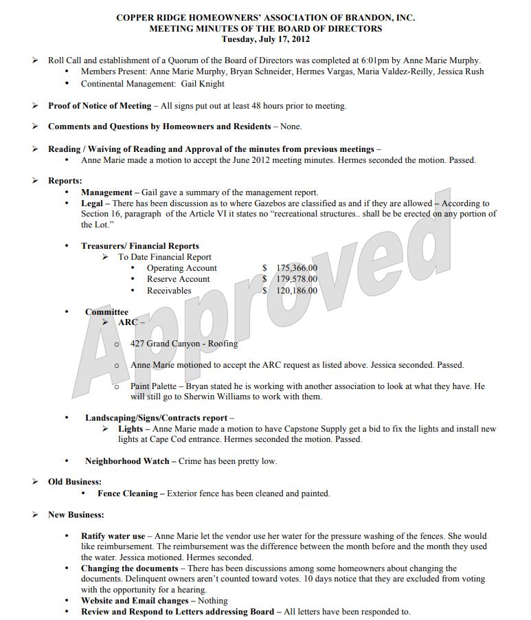 July 2012 Board Meeting Minutes