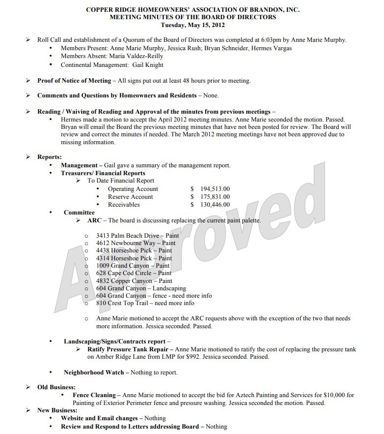 May 2012 Board Meeting Minutes